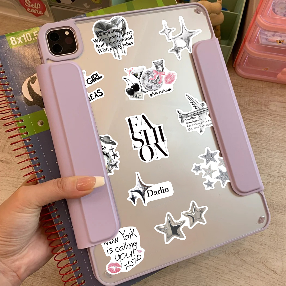 50pcs Silver Lucky Sticker Fas - مراجعة Laptop Accessories Aesthetic وسعره