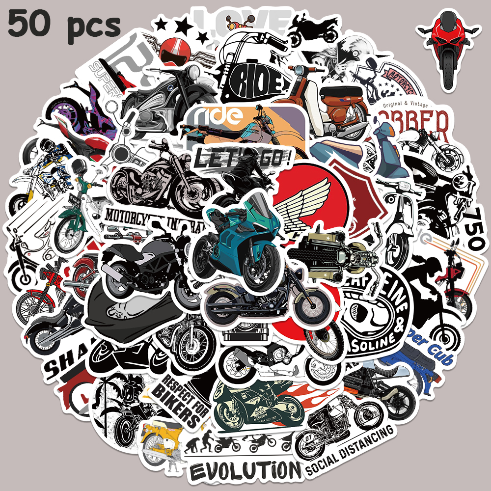 50pcs Retro Motorcycle Sticker - مراجعة Laptop Accessories Aesthetic وسعره