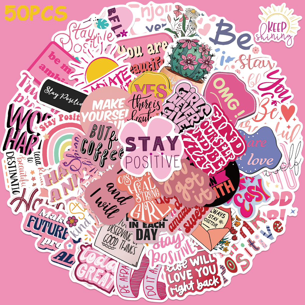 50pcs Pink Inspirational Phras - مراجعة Laptop Accessories Aesthetic وسعره