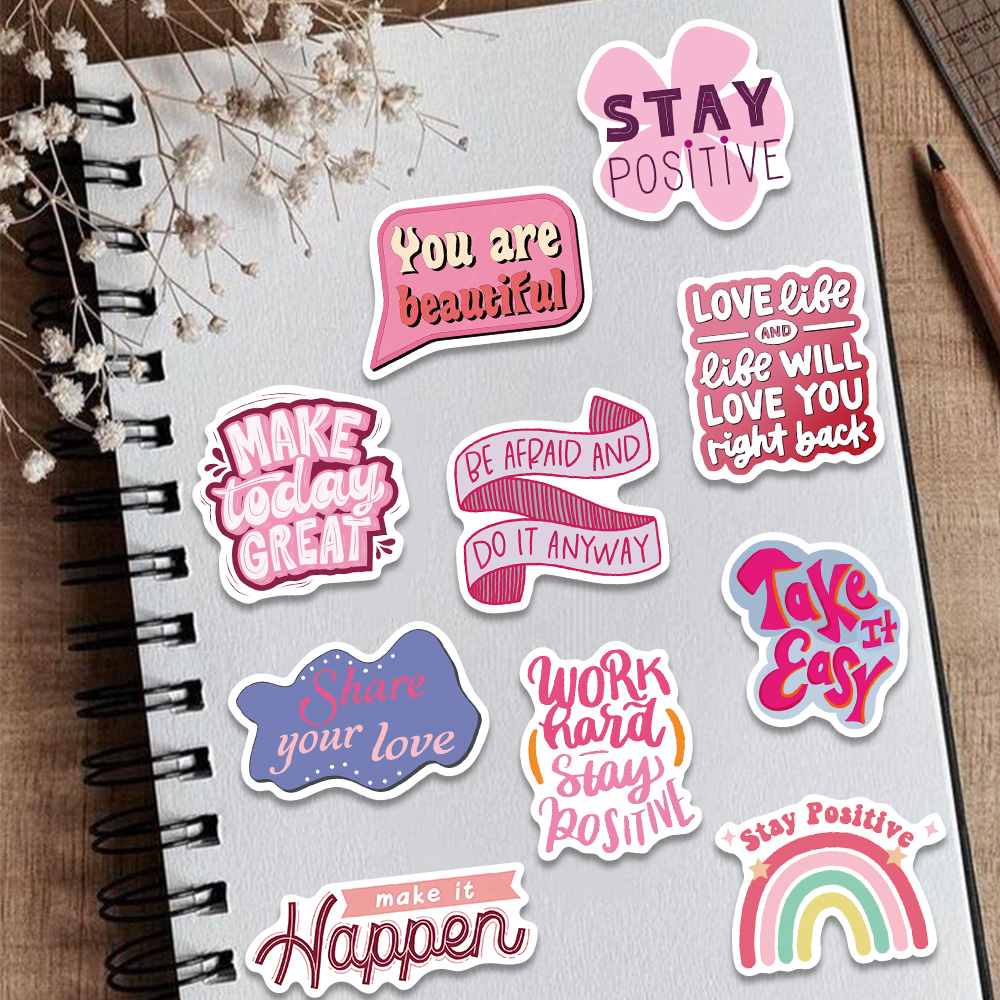 50pcs Pink Inspirational Phras - مراجعة Laptop Accessories Aesthetic وسعره